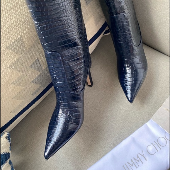 Jimmy Choo mavis 85 blue navy croc embossed leather boots NWT 36.6 - Picture 6 of 11